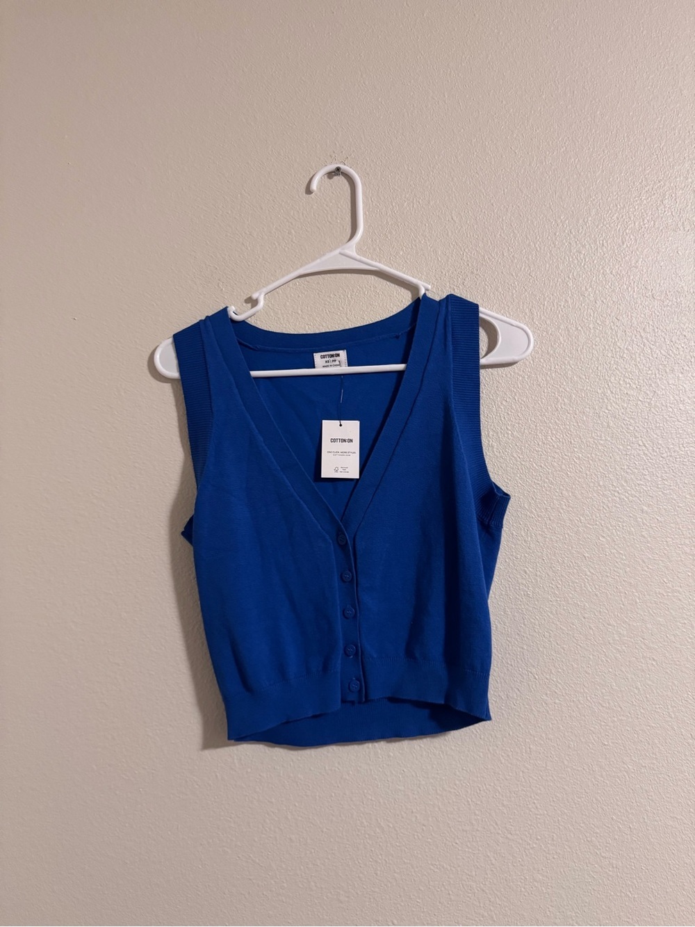 NWT Cotton On Royal Blue Button-Front Crop Vest